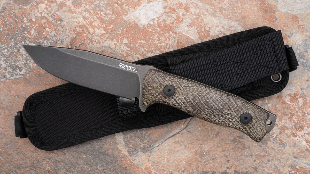 Lionsteel M5 Fixed Blade, Black Blade And Green Micarta Handle M5bcvg 