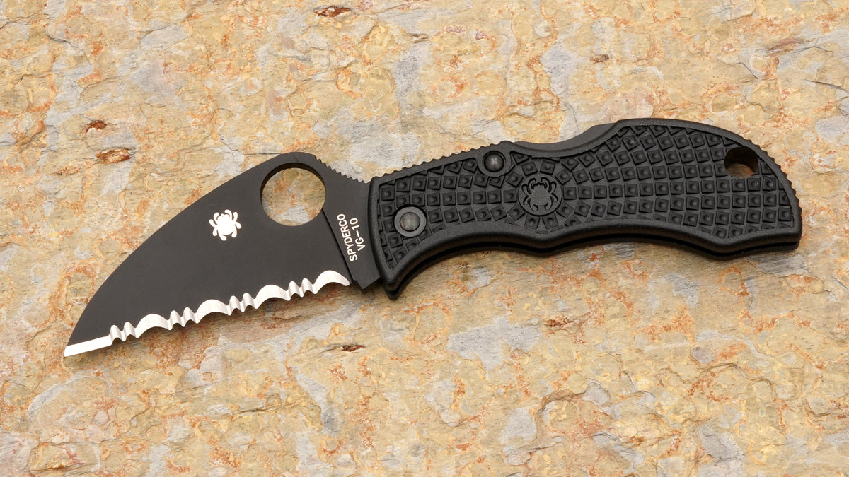 Manbug Wharncliffe, Black Serrated Blade Black FRN Handle MBKWSBK ...