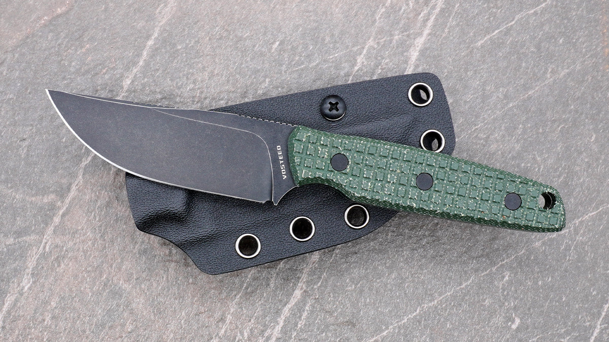 Vosteed Mink Fixed Blade, Black Blade and Green Micarta Handle D0102 ...