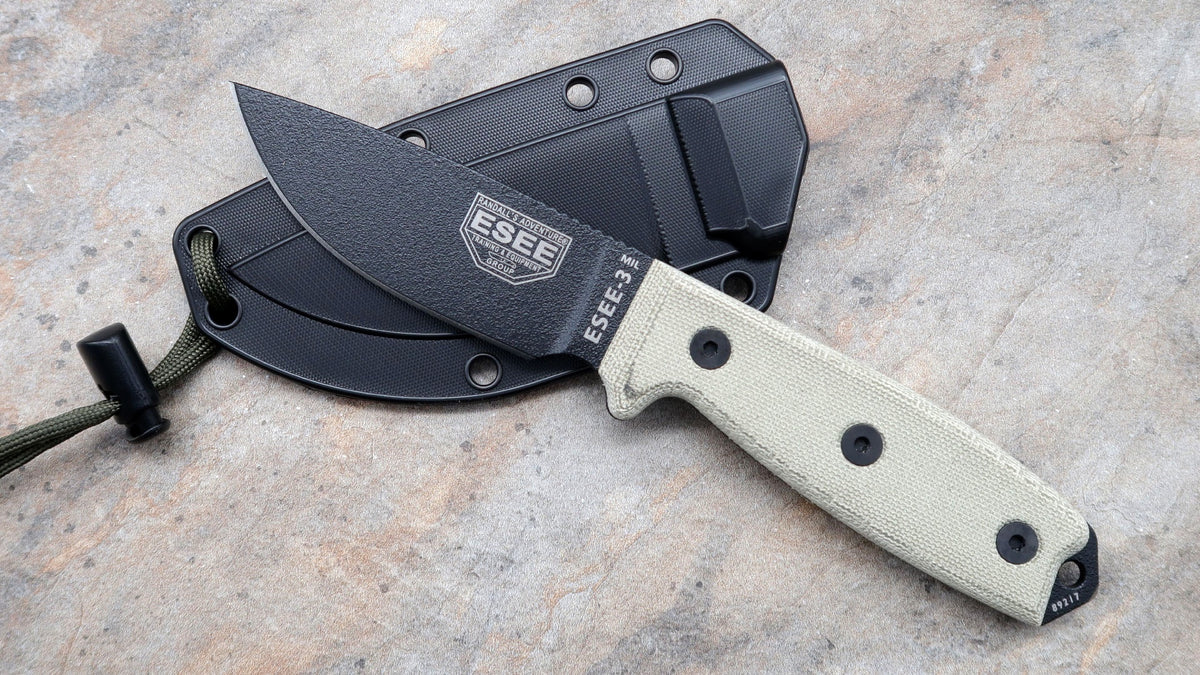 ESEE 3 Mil, Micarta Handle with MOLLE Back 3MIL-P-B – Edgeworks Knife ...